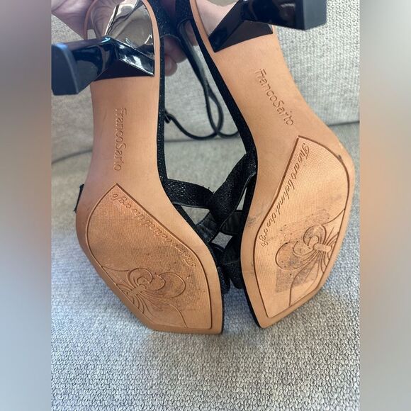Franco Sarto Raina Ankle Strap Heels Sandals Black Shiny Size 9.5 - Picture 6 of 7